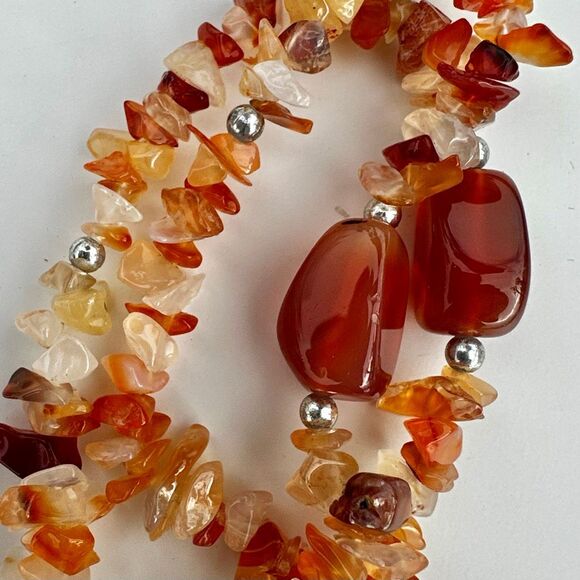 Carnelian & Agate Gemstone Chip Necklace with Banded Agate Donut Pendant - Picture 4 of 8